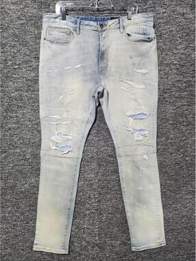 Smoke Rise Slim Fit Light Blue Denim Jeans Distressed 5-Pocket Men
